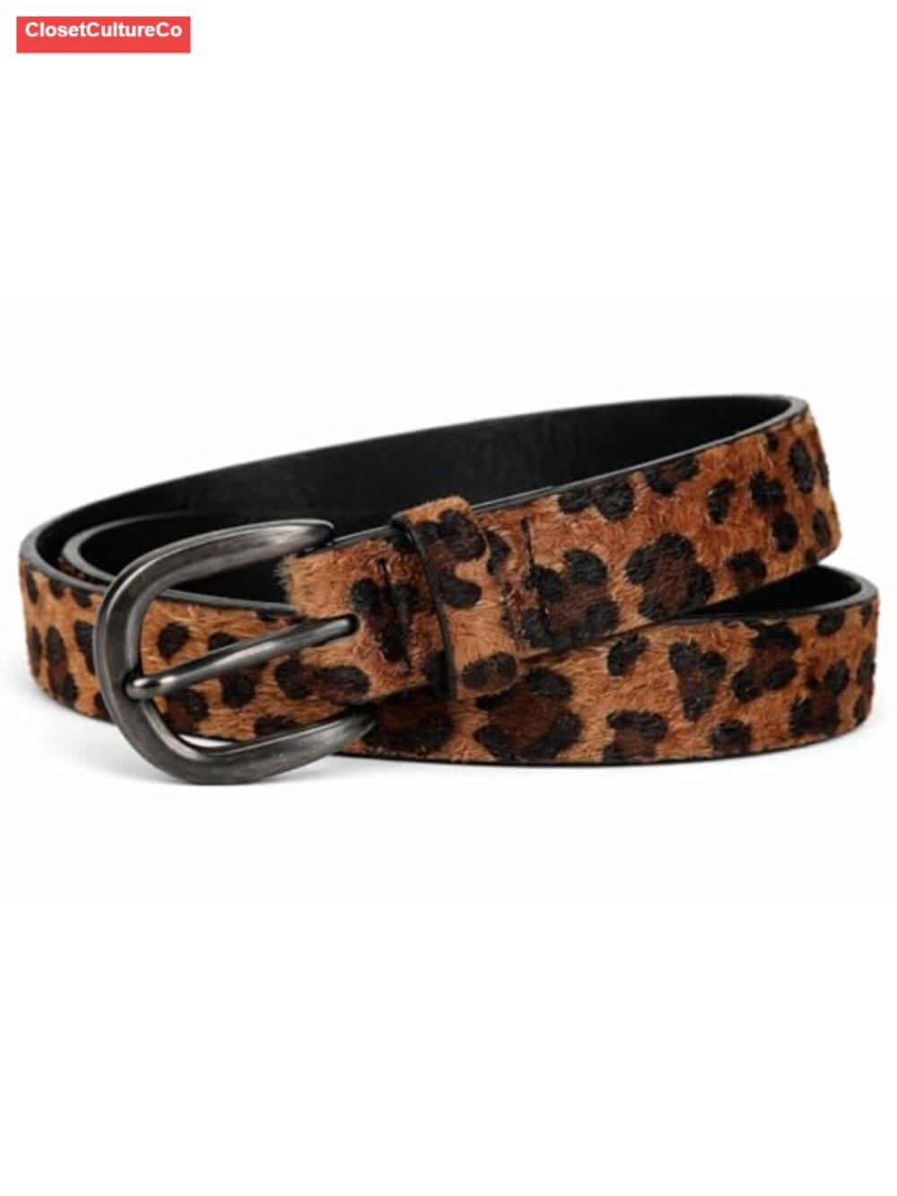 Faux Leather Leopard Print Belt Glossy Buckle Skinny Waist Belt for Jeans Dress